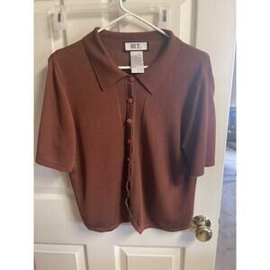 VNT Bice Sag Harbor Cardigan 60s Style Bowling Grunge Rockabilly Large BRown 70s